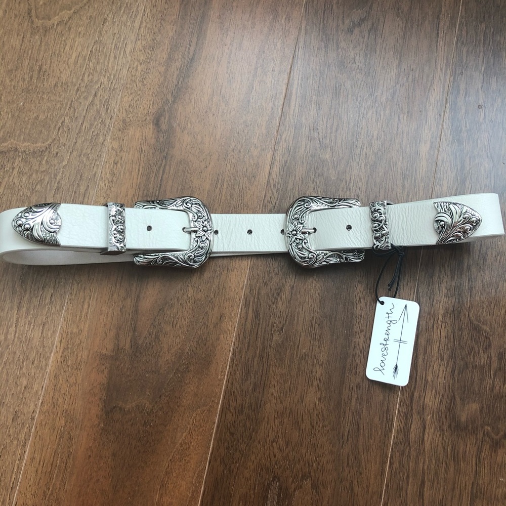 White Lovestrength Belt medium western Coachella